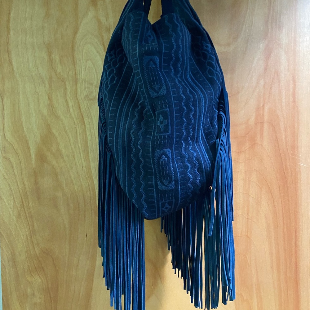 Johnny Was Deep Navy Fringe Shoulder Bag - Picture 5 of 6
